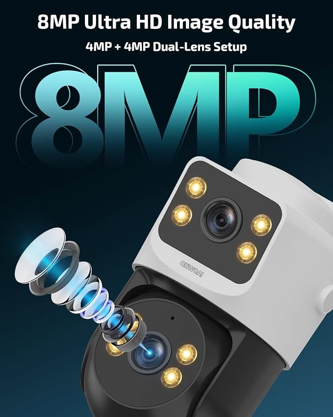《Dual Lens & Auto Tracking》4K PoE Security Camera System Outdoor, PTZ Video Surveillance Cameras Systems with Color Night Vision, Surveillance DVR Kits