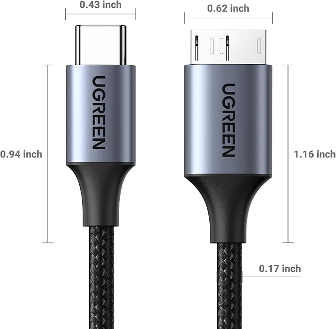 UGREEN 10 Gbps Micro B to USB C Hard Drive Cables, 6.6FT USB C to Micro B, External Hard Drive Cable Compatible with MacBook Pro/Air, iPad/Tablet, iPhone, Samsung Galaxy S24, WD Seagate etc
