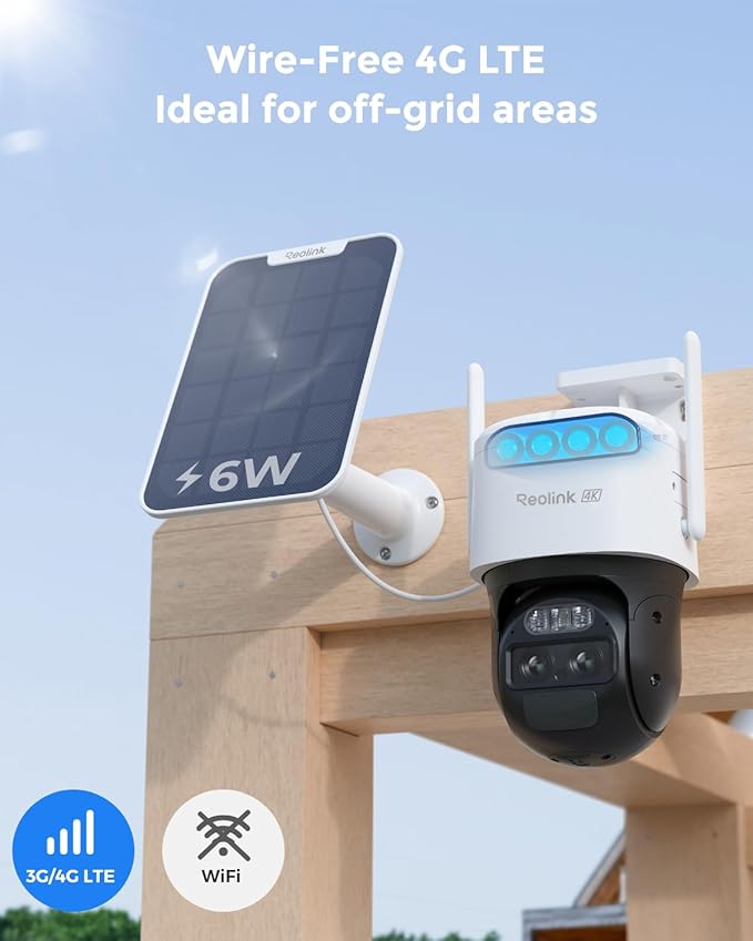 REOLINK 4G LTE 4K Dual-Lens PTZ Cellular Security Camera Outdoor -2Pack(Trail*1 + White*1), Wireless Auto Tracking, 6X Hybrid Zoom, Smart Detection, SIM Card Included, TrackMix LTE Solar Kits