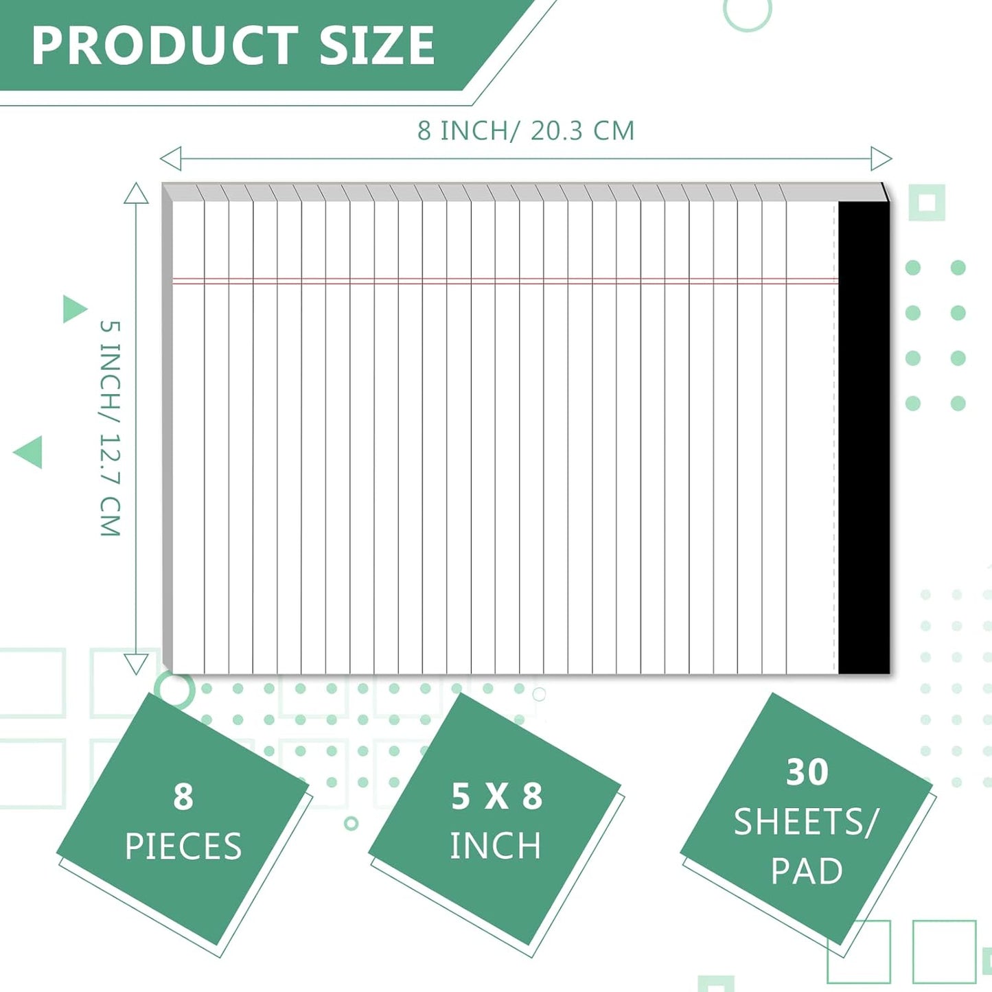 Legal Pads 5 x 8 Inch Notepad, 8 Pack Note Pads College Ruled Perforated Memo Pad for Work Study Daily Note Taking List, Lined Writing Pads Memo Refills Notepads for Office Home School, 30 Sheet/ Pad