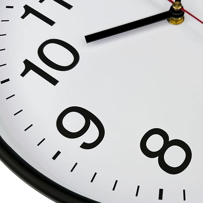 Plumeet Extra Large Wall Clock - 16" Non Ticking Silent Quartz Black Wall Clocks - Simple Design Wall Clocks for Living Room Decor, Battery Operated, White