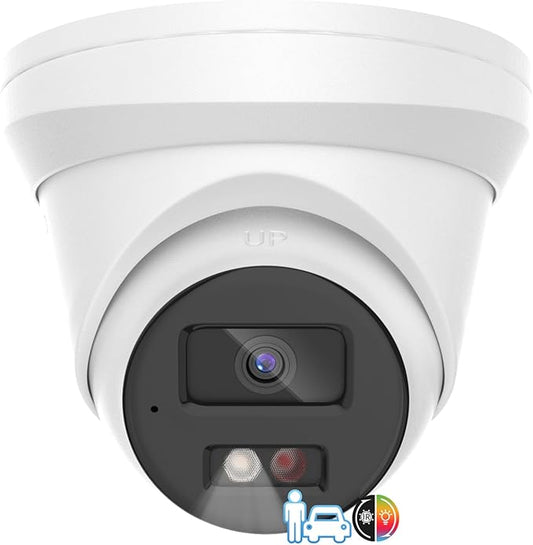 4K IP Camera Turret 8MP PoE Camera Outdoor, Security Camera with Human Vehicle Detection,98ft Color Night Vision,2.8mm 115° Wide Angle Lens,Built-in Mic,512GB Card Slot