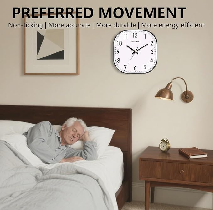 Wall Clocks Battery Operated, 12 Inch Silent Wall Clock, Non Ticking Square Analog Decorative Wall Clocks for Bedroom Living Room Office Home Gym Porch Decor Indoor Outdoor Clock, Black
