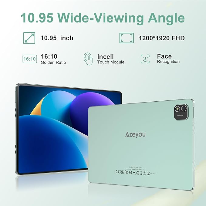 11 inch Tablet, Android 15 Tablet 20GB RAM +128GB ROM+1TB Expand, Octa Core Processor 8000mAh Battery, 1920x1200 IPS Touch Screen, 5+8MP Dual HD Camera, 5G WiFi , Widevine L1, Matel Green with Case