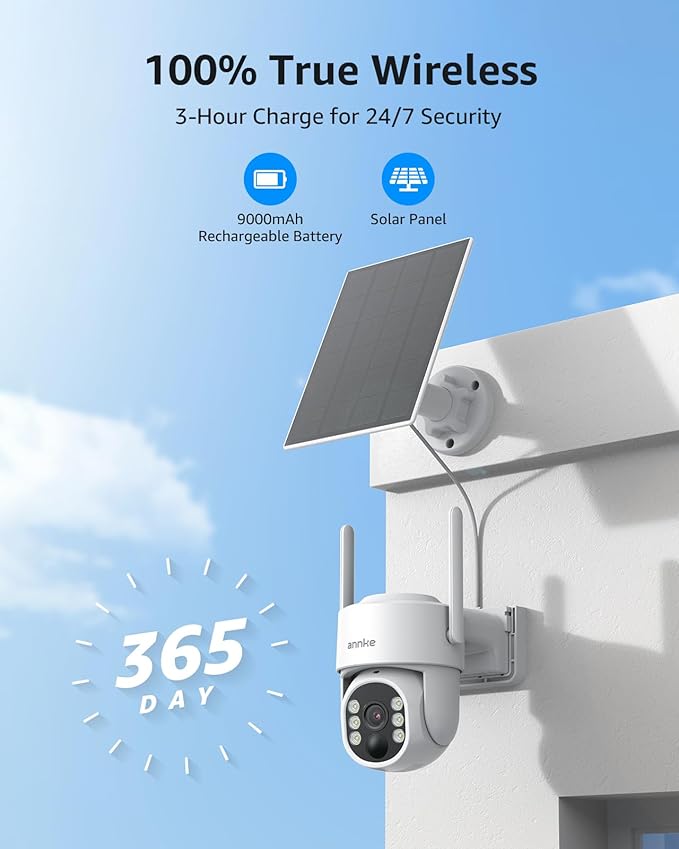 ANNKE Solar Security Camera Wireless Outdoor, 2K HD Dome Camera for Home Security, 360°Viewing, Solar Powered, Two-Way Audio, Smart PIR Motion Detection, Color Night Vision, SD/Cloud Storage, 2.4&5GHz