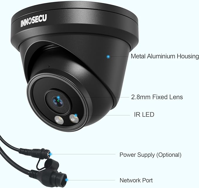 5MP Turret PoE Camera, Wired IP Security Camera Outdoor Rated IP67, Human/Vehicle Detection, Wide Angle 110° 2.8mm Lens, Night Vision 100ft, Built-in Microphone/Audio, IND5GR97A-B (Black)