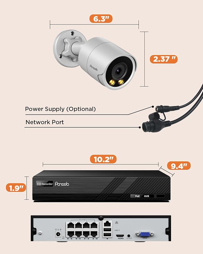 Security Camera System PoE, 4X 4MP Wired Bullet IP Cameras Outdoor Built-in Microphone, AI Human Vehicle Detection, 5MP 8CH NVR with 2TB HDD, Smart Color Night Vision, PB38F0408-4MD