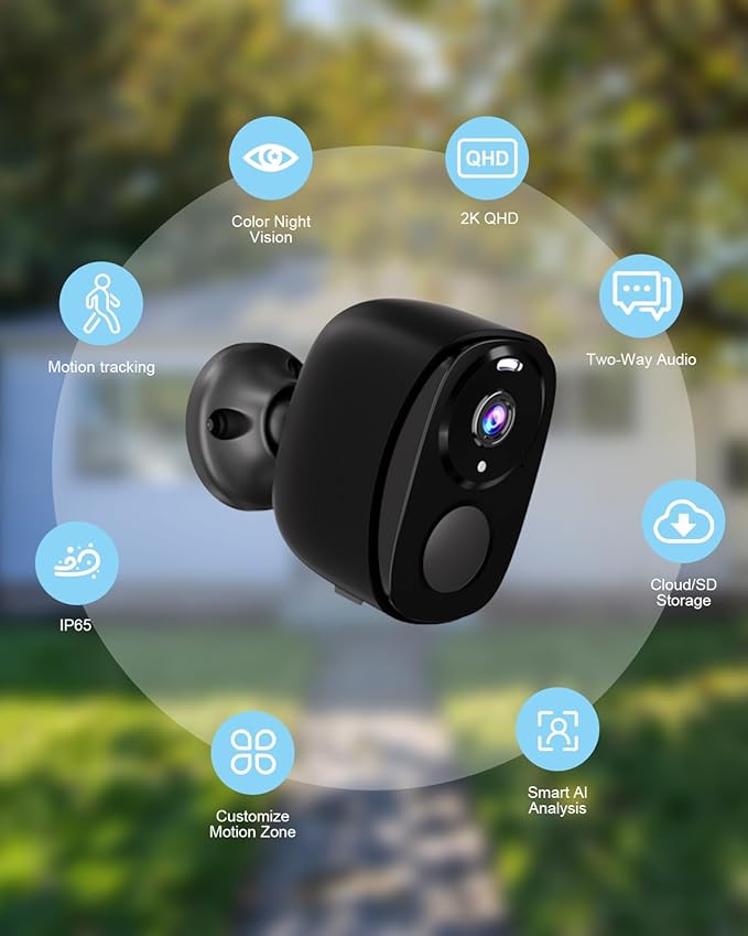 ELECCTV 5G/2.4G WiFi Security Cameras Wireless Outdoor, 2K Battery Powered WiFi Cameras with AI Motion Detection Spotlight Siren,Color Night Vision, 2-Way Talk, IP65, Works w/Alexa (W1SP-B-1PC)