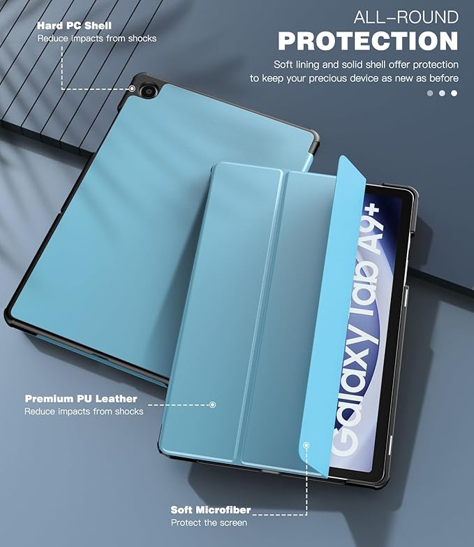 TiMOVO Case for Samsung Galaxy Tab A9+/A9 Plus 11 Inch 2023, Slim Lightweight Stand Hard Back Shell Protective Cover for Galaxy Tab A9+ Tablet SM-X210/X216/X218, Auto Wake/Sleep, Misty Blue