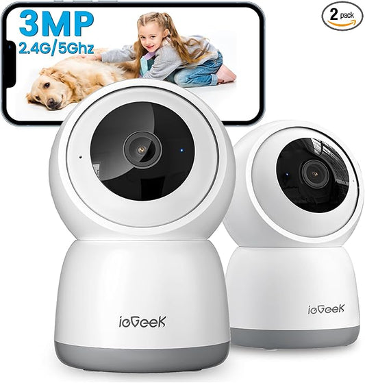 ieGeek 2K Indoor Security Camera, 5G/2.4G WiFi Pet Cameras for Home Security, 360° Dog Cam w/Auto Tracking, Smart Motion Detection, Phone App, Baby Monitor, 3MP Night Vision, Works with Alexa(2 Pack)