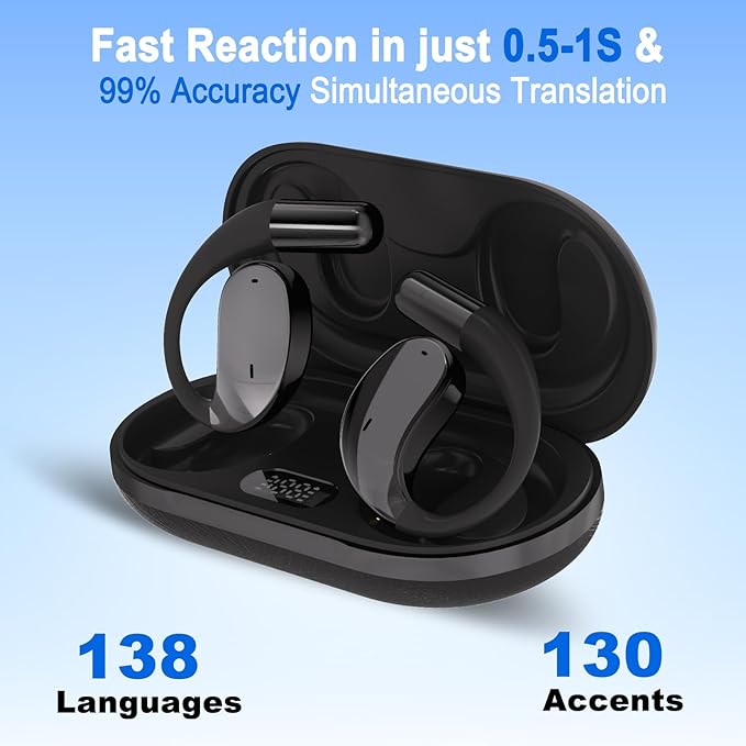 Language Translator Earbuds, Two-Way Instant Language Translator Real Time with APP for 130 Languages,Fast Reaction Translation Device (Grayish Black)