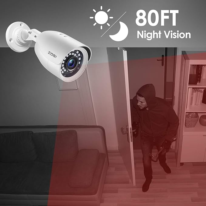 ZOSI 4 Pack HD-TVI 1920TVL 1080p Home Security Camera Outdoor Indoor, Weatherproof Surveillance CCTV Bullet Camera with 80ft Long Night Vision and 90° View Angle