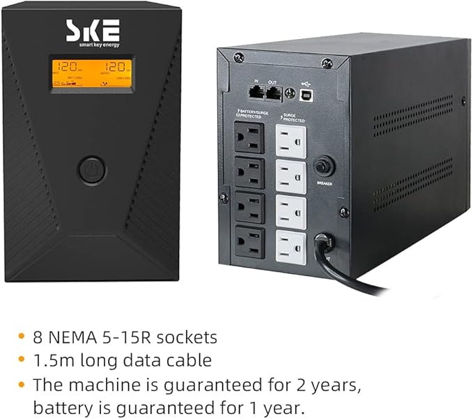 1500VA/900W Ups Battery Backup and Surge Protector,Computer Uninterruptible Power Supply Units,SKE Ups Power Supply,SK1500
