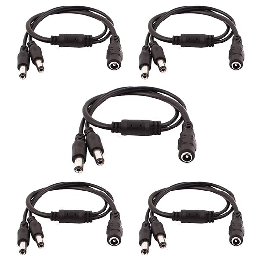 DC Power Splitter Security Camera Power Splitter 12V CCTV Power Cable (1 Female to 2 Male 5.5mm X 2.1mm, 5Pack)