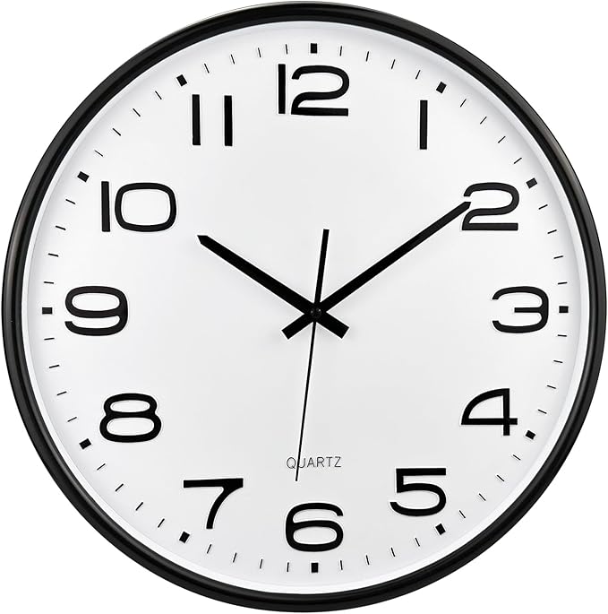 Plumeet 16'' Extra Large Wall Clock, Battery Operated Wall Clocks Silent Non-Ticking Quartz, Modern Style Suitable for Bedroom Living Room Office Decor - 3D Numbers Display, Black