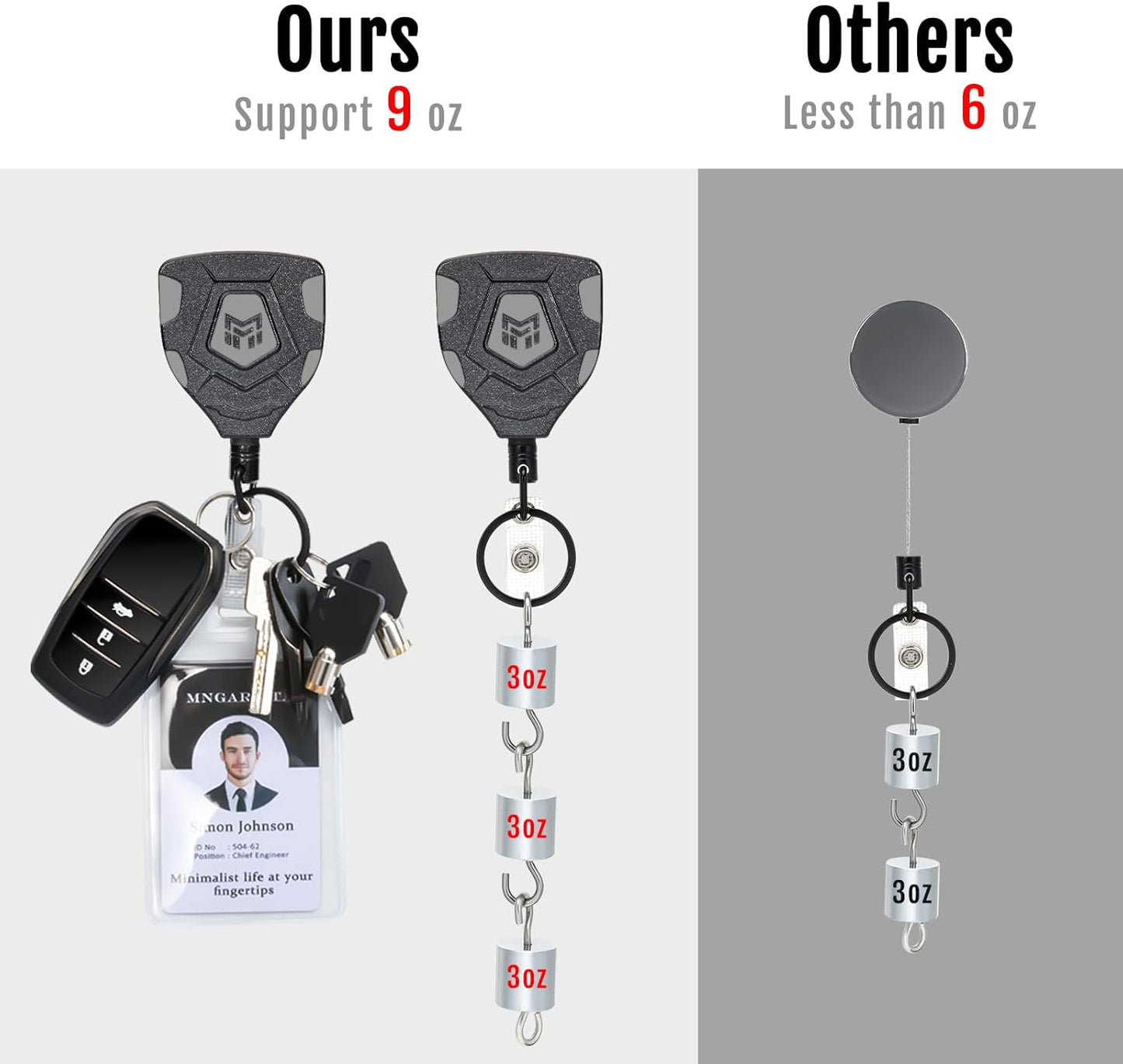 MNGARISTA Heavy Duty Retractable Keychain with Belt Clip, ID Badge Reel Key Chain, Badge Holder with 31.5' Steel Cord and Key Ring, 9.0oz, 2-Pack