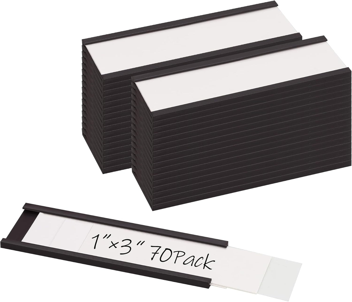 Realth C Channel Magnetic Label Holders 70 Pack 1'' x 3'' with Paper Inserts and Clear Plastic Protectors, Magnetic Data Card Holders File Cabinet Labels for Metal Racks and Shelves