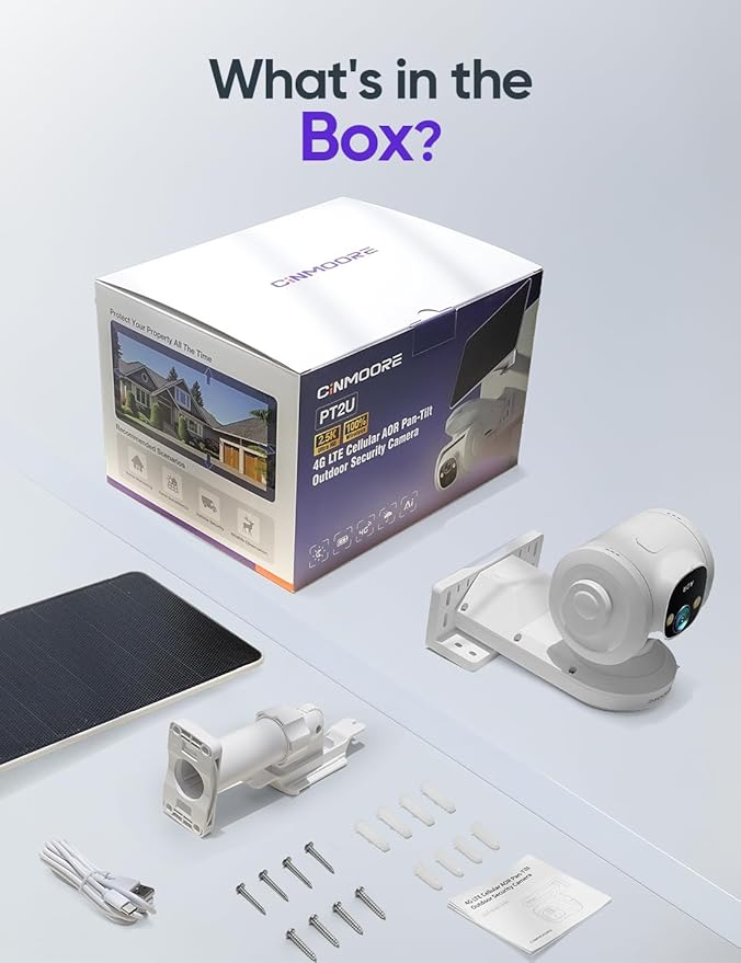 4G LTE Cellular Security Camera Outdoor 2.5K QHD, No WiFi 24/7 Recording, vSIM & 64GB SD, 8W Solar Panel Powered, Pan Tilt AI Person/Animial/Vehicle Tracking, Color Night Vision, IP67 Cold-Resistant