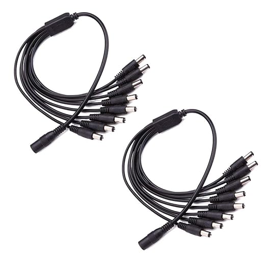 DC Power Cable Security Camera Splitter CCTV Security Power Splitter 2 Pack (1 Female to 8 Male, 5.5X 2.1mm)