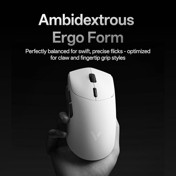Rapoo VT7 Wireless Gaming Mouse, True 8K Wireless Polling Rate, 53g Lightweight, Up to 750 Hr Battery, Nordic nRF54L15 MCU, 100-Million Mechanical Switch, 10 Programmable Buttons, White