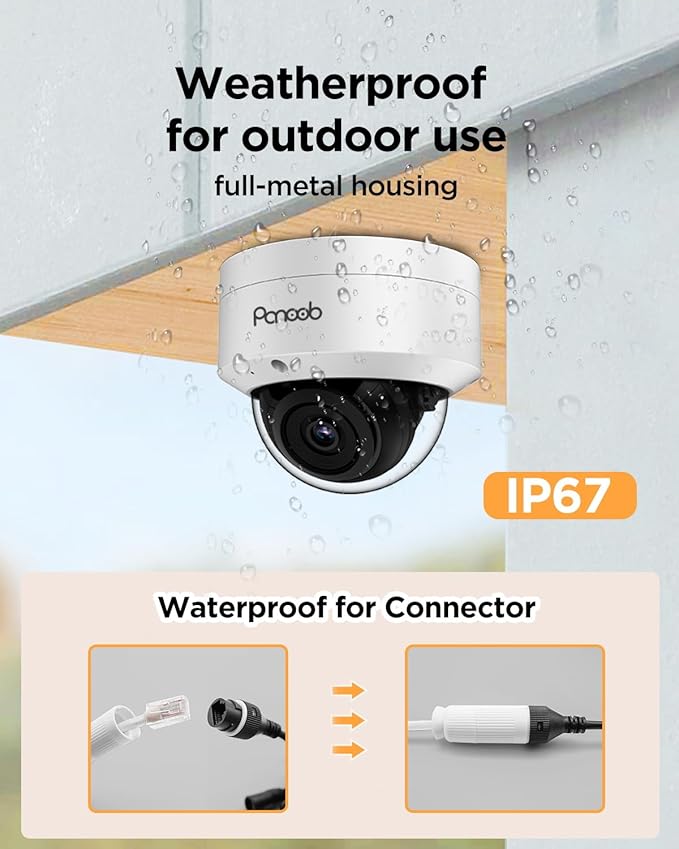 5MP PoE Security Camera System, 4X IK10 Vandal-Proof Dome IP Cameras Outdoor with Person Detection, Built-in Mic, 2.8mm Lens, 100ft IR Night Vision, 4K 8CH NVR with 2TB HDD, PD54A0408-5M2-1