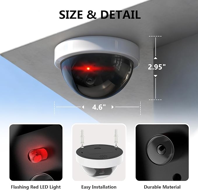 WALI Dummy Fake Security CCTV Dome Camera with Flashing Red LED Light with Security Alert Sticker Decals (SDW-6), 6 Packs, White