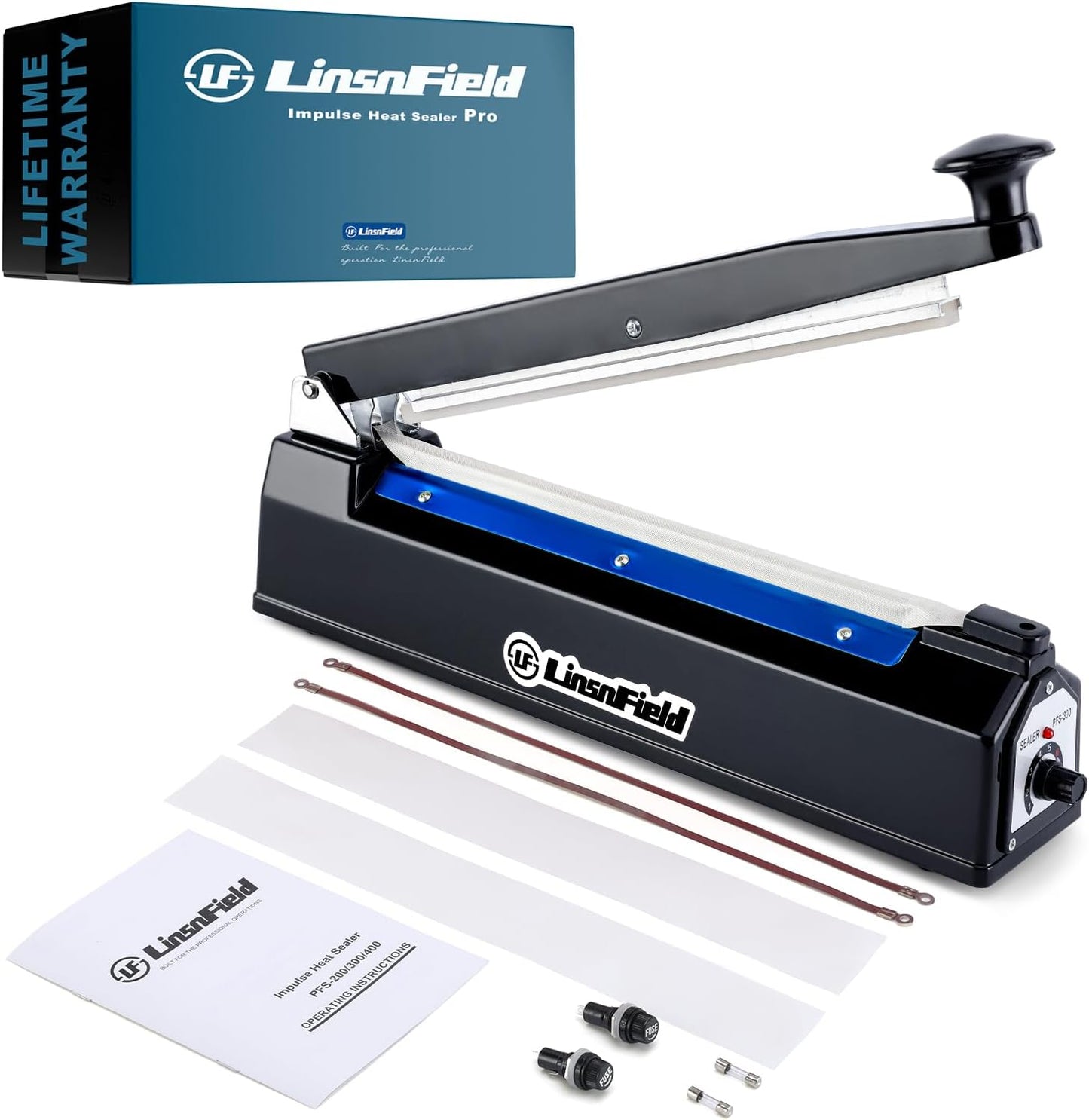 Sealer Pro, Patented 16inch Impulse Heat Bag Sealer, 5mm Sealing Width Poly Bag Seal Machine, 2 Replacement Kits 1 Extra Fuse Included, Black
