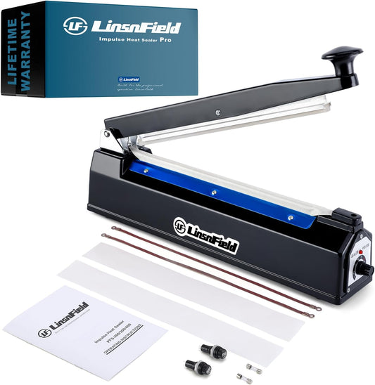 Sealer Pro, Patented 16inch Impulse Heat Bag Sealer, 5mm Sealing Width Poly Bag Seal Machine, 2 Replacement Kits 1 Extra Fuse Included, Black