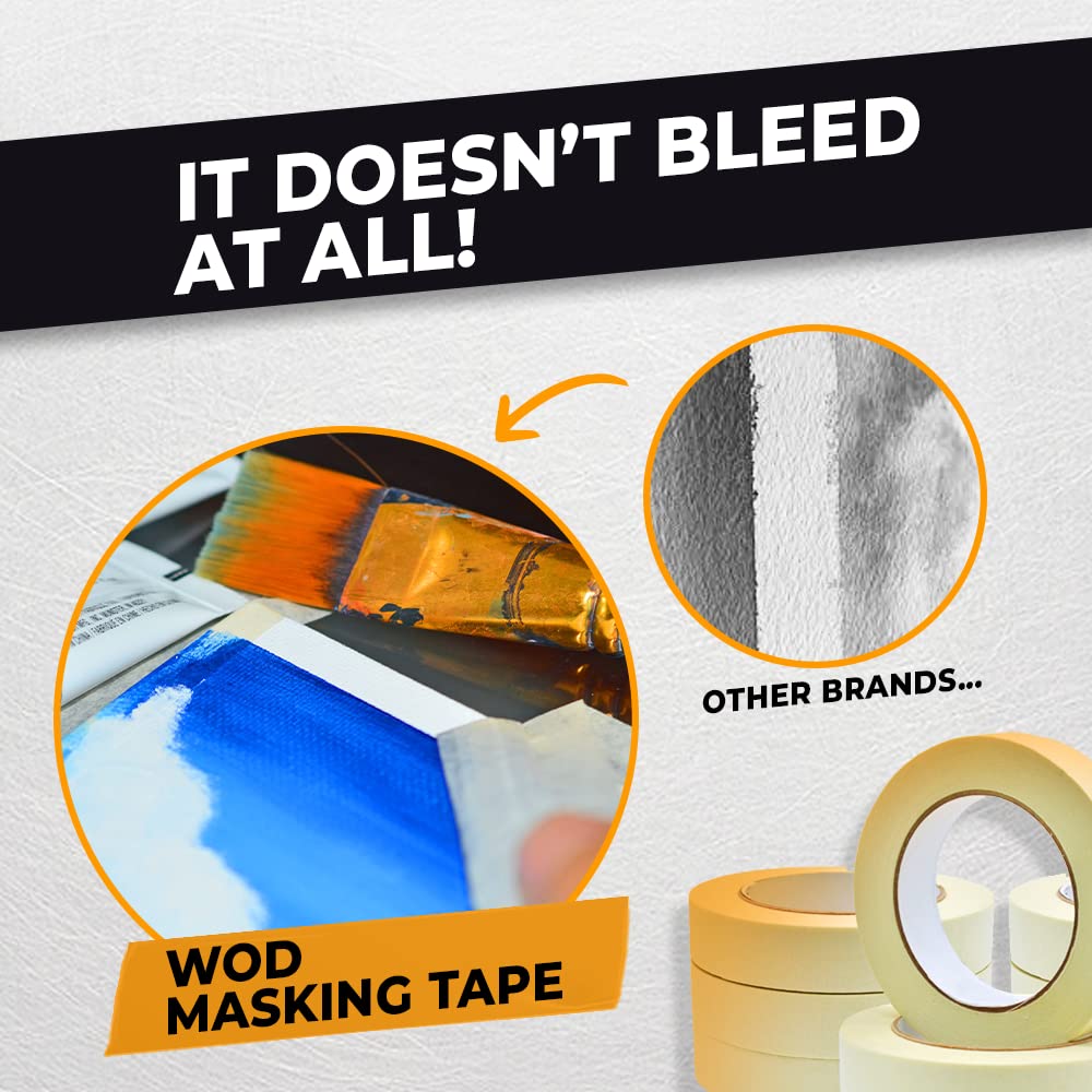 WOD MT5 Utility Grade Masking Tape, 6 inch x 60 yds. (Pack of 8) for Home or Office air-Dry Painting, Labeling, & Packing. Leaves no Residue
