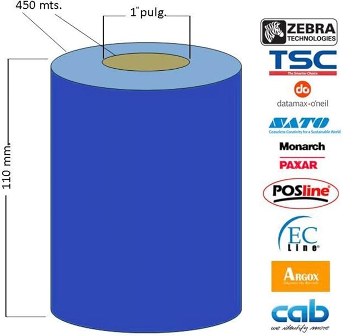 12 Count Pack 4.33" x 1476' Thermal Wax Ribbon Core 1" Enhanced Wax Resin for Zebra Desktop Printer S4M Z4M 105SE 105S 105SL 105SLPlus 160S S500 S600