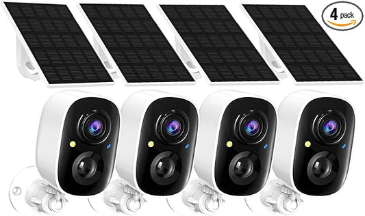2K FHD Solar Powered Security Cameras Wireless Outdoor,WiFi Wireless Cameras,Outside Cameras for Home Security,AI Motion Detection,Color Night Vision,Spotlight,Siren Alarm,SD/Cloud Storage,4 Pack