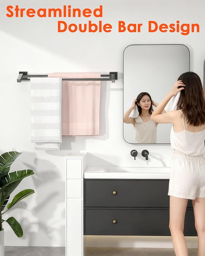 Alise Bath Double Towel Bars Towel Racks for Bathroom,Wall Mount Towel Holder 20-Inch Heavy Duty SUS304 Stainless Steel Towel Hanger Rail,GK9500-B Matte Black