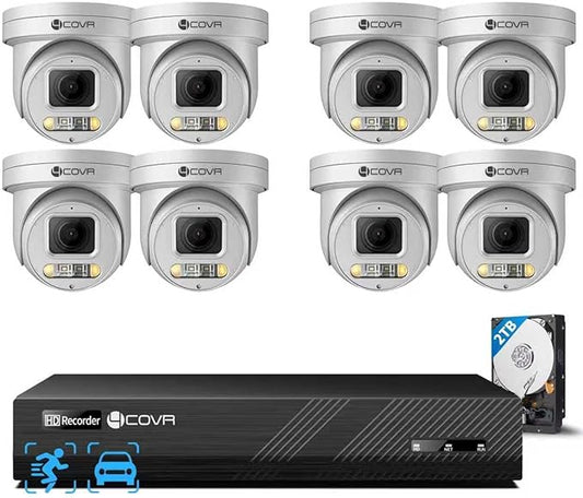 4COVR PoE PTZ Security Camera System 8 Channel 4K, 8X 8MP IP PTZ Camera Two Way Audio, 280ｰ Pan 90ｰ Tilt 5X Optical Zoom, Smart Color Night Vision, Human Vehicle Detection, NVR 2TB HDD, LY5XCP8M0808