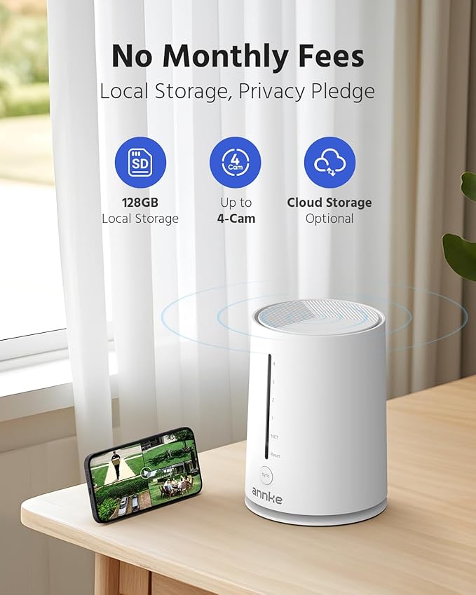 ANNKE 4MP Solar Security Cameras Wireless Outdoor, 5MP 4 Cam-Kit Home Security Camera System, 360°View, Color Night Vision, 2.4&5G WiFi, 2-Way Audio, AI Human Detection, Home Hub & 128GB Memory Card