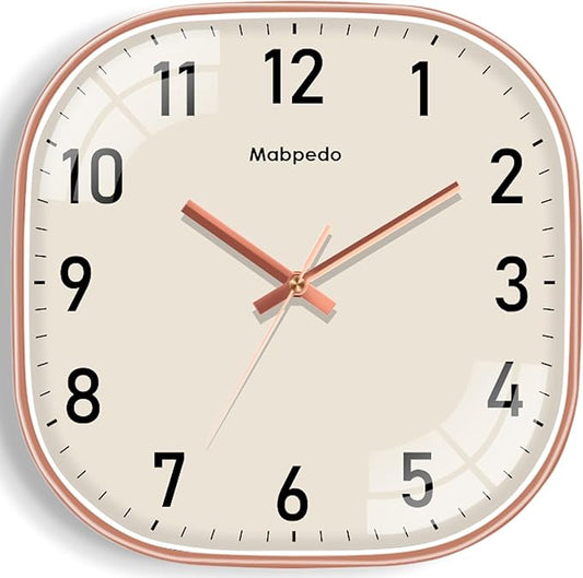 Wall Clocks Battery Operated, 12 Inch Silent Wall Clock, Non Ticking Square Analog Decorative Wall Clocks for Bedroom Living Room Office Home Gym Porch Decor Indoor Outdoor Clock, Rose Gold