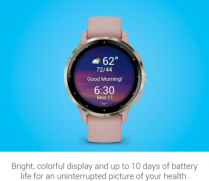 Garmin Venu 3S Running GPS Smartwatch with AMOLED Display, Advanced Health, Fitness Features, Up to 14 Day Battery Life with Signature Series Modern Power Stand | Gold with Dust Rose Silicone Band