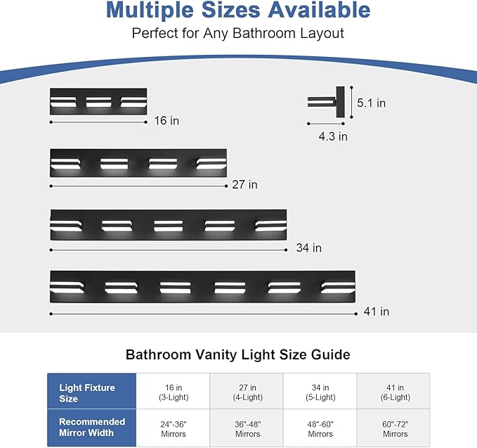 Modern LED Small Bathroom Lights Fixtures(3-Light),Metal Black Acrylic Wall Lighting,Vanity Lights for Bathroom Over Mirror(6000K 16in)