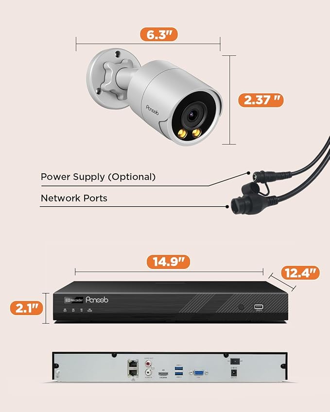 32 Channel Security Camera System for Business, 4K 32CH PoE NVR 8TB HDD,20x 5MP Wired IP PoE Cameras Outdoor,Smart Color Night Vision,AI Human Vehicle Detection,Built-in microphone,PB38F2032-5M