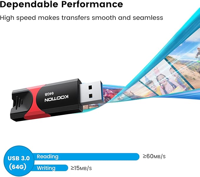 64GB USB 3.0 Flash Drive 10 Pack KOOTION USB 3.0 Thumb Drive Retractable 64G Zip Drive Ultra High Speed USB Stick Jump Drive Rugged Memory Stick with LED Indicator for Data Storage and Transfer