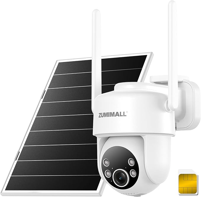 ZUMIMALL 24/7 Recording 4G LTE Cellular Security Camera, No WiFi AOV Solar Camera Outdoor, AI Detection, Motion Tracking, 2K Full-Color Night Vision, 8W Solar Panel, PTZ, Built-in SIM Card