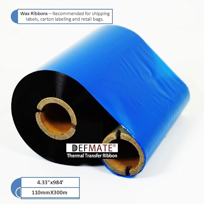 Resin Enhanced Wax 4.33" x984' (110mm X 300m) 1" Core 1" Vice Core Ultra Durable Thermal Transfer Wax Ribbon for Zebra Desktop Printer S4M Z4M 105SE 105S 105SL 105SLPlus 160S S500 S600.etc