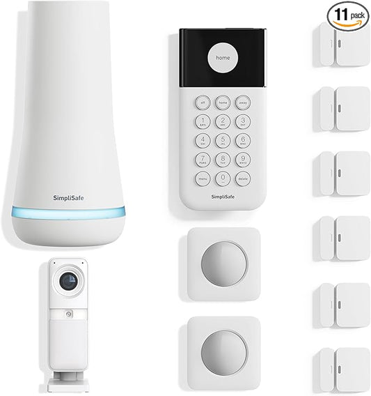 SimpliSafe 11 Piece Wireless Home Security System Gen 3 with Wireless Indoor HD Camera - Optional 24/7 Professional Monitoring - No Contract - Compatible with Alexa and Google Assistant,White