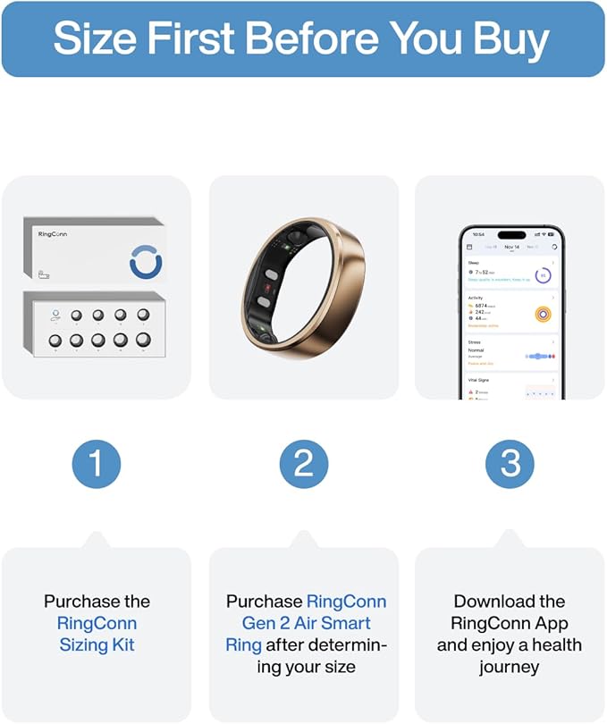 RingConn Gen 2 Air, Ultra-Thin AI Smart Ring, 10-Day Battery Life, Fitness/Sleep/Stress/HR Tracker for Women&Men, No App Fee for Standard Features, iOS & Android Compatible (Size 7, Dune Gold)