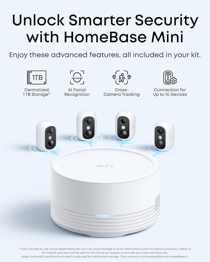 eufy Security eufyCam C35 4-Cam Kit, Wireless Security Indoor/Outdoor Camera, Magnetic Mount, Color Night Vision, Local Storage, No Monthly Fee, IP67, Facial Recognition, Solar Panel Compatible, White