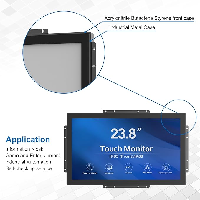 23.8 Inch 10 Points PCAP Open Frame Touch Screen LCD Display Monitors 1920x1080 Black with 1000 Nits Brightness