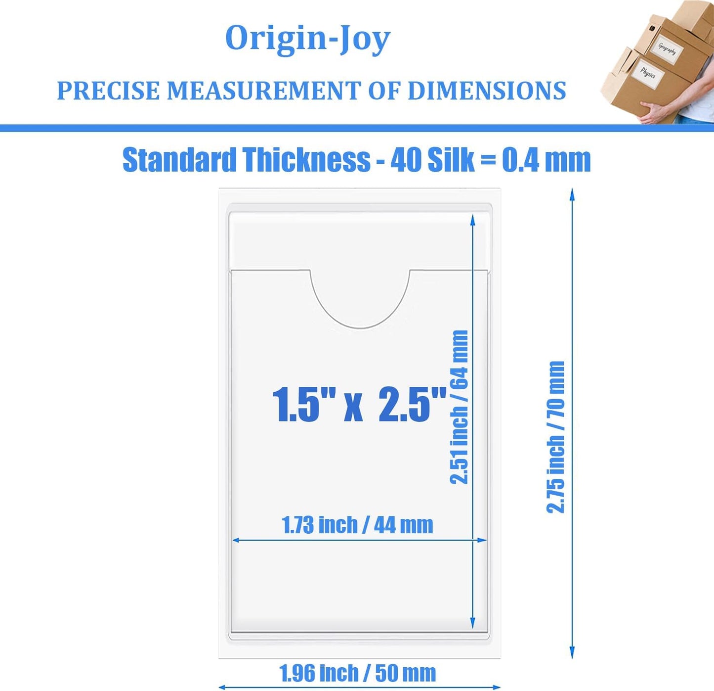 Origin-Joy 60 PCS Self Adhesive Index Card Pockets with Top Open, Clear Plastic Label Holder for Cards of Note, Library and Business, Adhesive Label Pockets & Card Holder (1.5 x 2.5 inch)