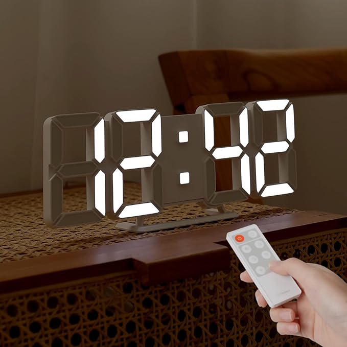 mooas 3D Pure Slim M LED Clock, Multi-Function LED Digital Clock (Calendar, Alarm, Temperature) (11.8" Slim M White Wall Clock with Remote Control)