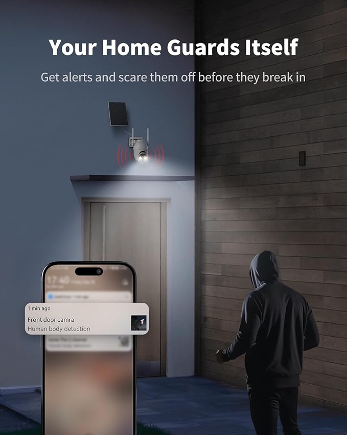 Camera for Home Security System with 360° Panoramic View, Spotlight Night Vision, Able to Connect Hub (not Included), No Subscription