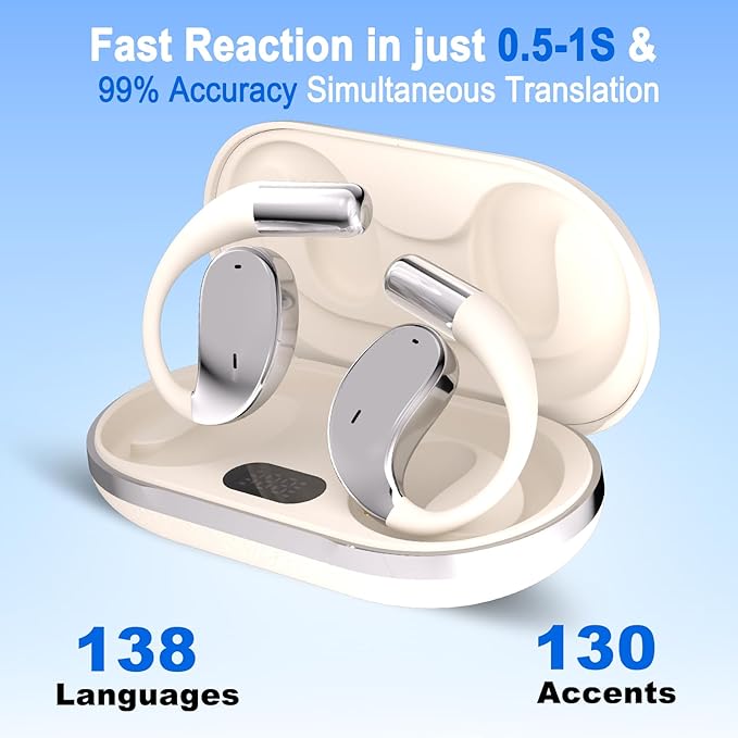 Language Translator Earbuds, Two-Way Instant Language Translator Real Time with APP for 130 Languages,Fast Reaction Translation Device (Apricot)