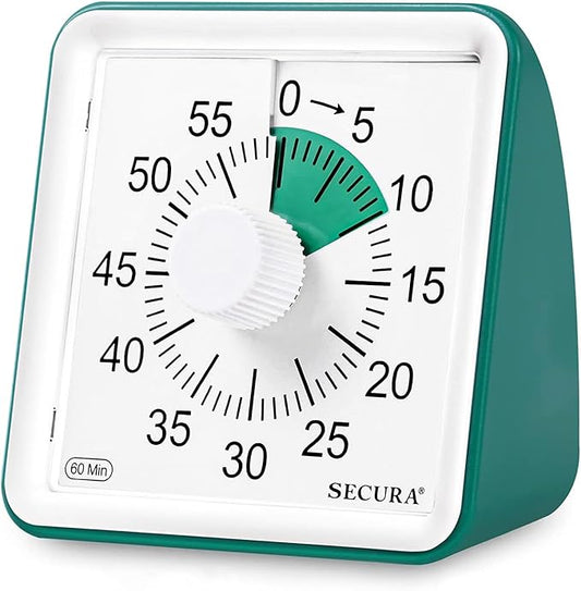 Secura 60-Minute Visual Timer, Classroom Timer, Countdown Timer for Kids and Adults, Time Management Tool for Teaching (Dark Green & Dark Green)